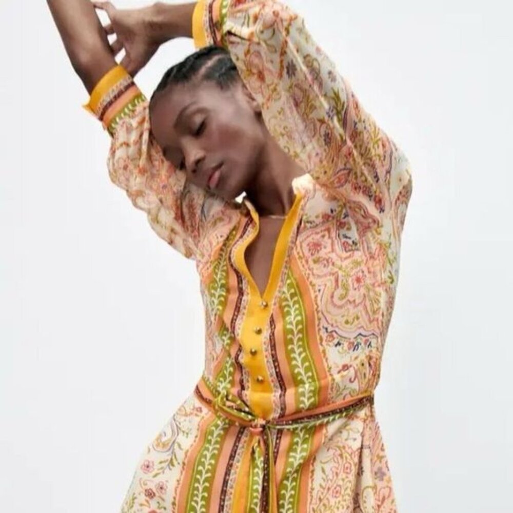 NWOT ZARA Printed Boho Tied Floral Mini Summer Dress Sz S - Picture 2 of 10